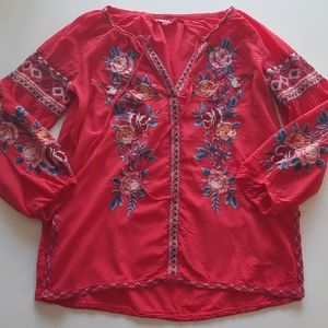 Johnny Was extra small pink embroidered blouse